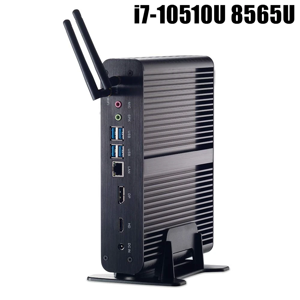 Безвентиляторный мини ПК Intel Core i7 10510U/8565U i5 8265U/7260U M.2Msata + 2 5 ''SATA компьютер HTPC