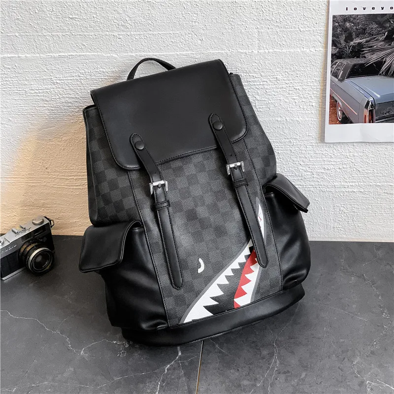 

Backpack men's fashion personality shark backpack women's large-capacity casual leather travel bag tide