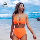 CUPSHE неоновый оранжевый Холтер с высокой талией пикантный комплект бикини бантик купальник из двух частей женщин 2019 пляжные купальные костюмы Biquinis
