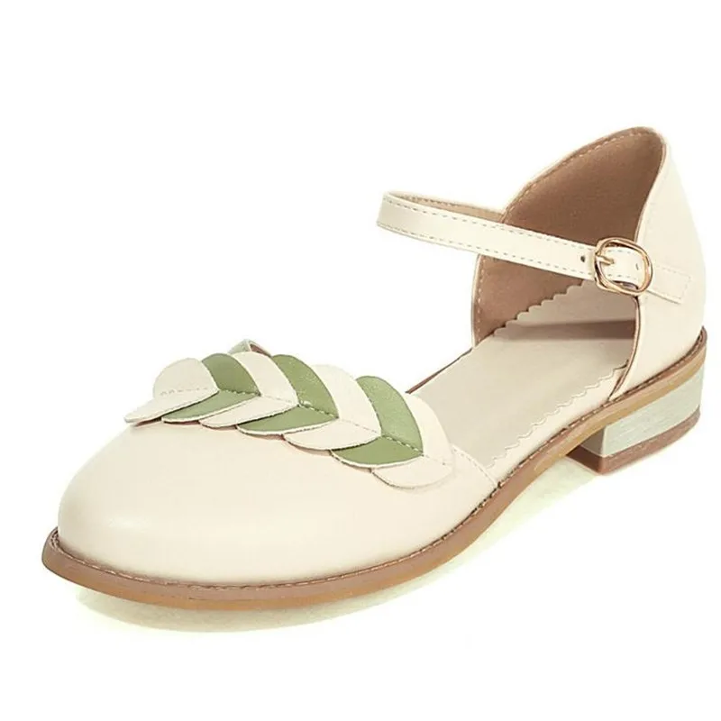 

New Ladies Casual Comfortable Flat Retro Round Head Buckle Hollow Sandals Beige Pink Loafer Shoes For Women Plus Size 34-43