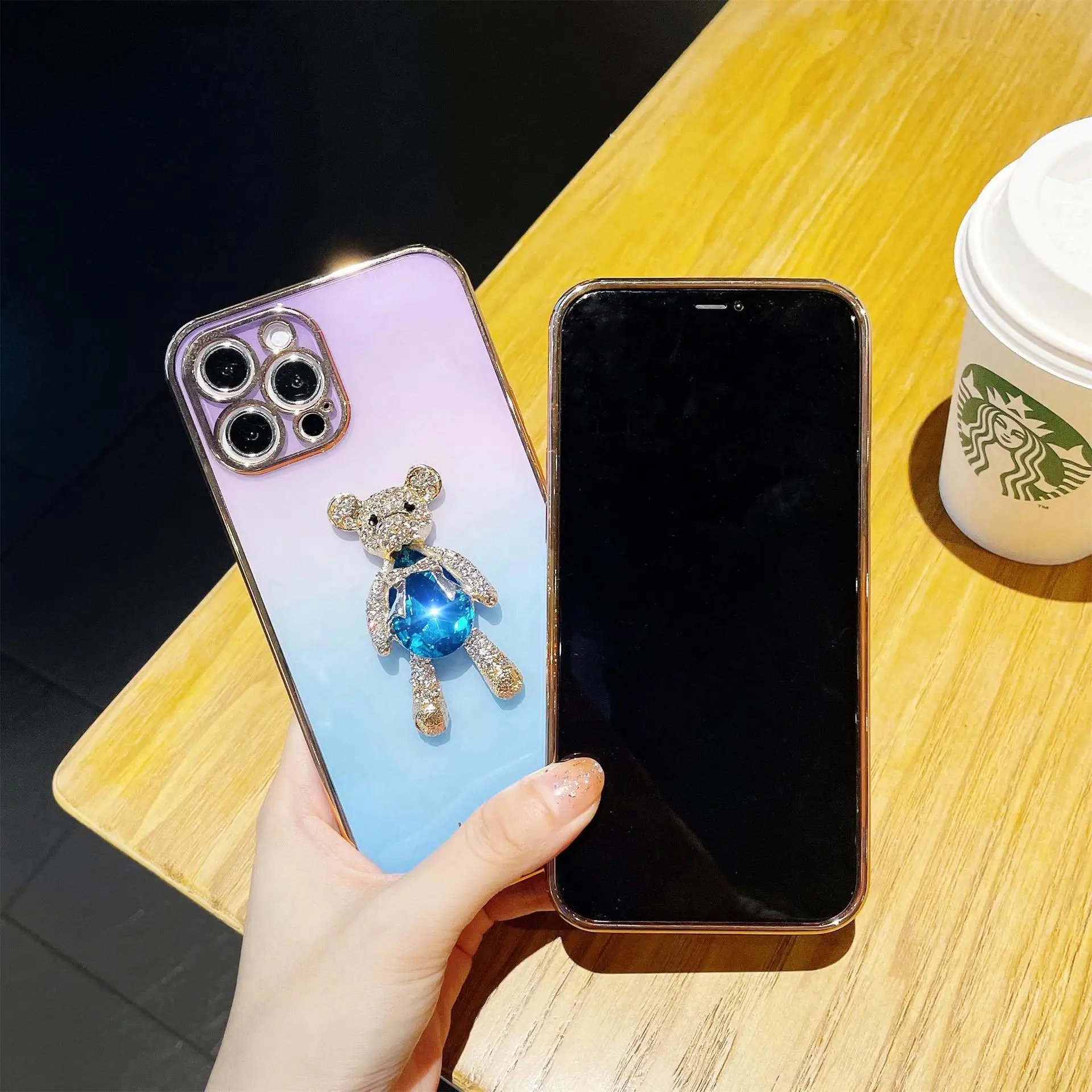 

Mobile phone case luxury rhinestone iPhone11promax all-inclusive anti-drop i8 semi-permeable electroplating gradient