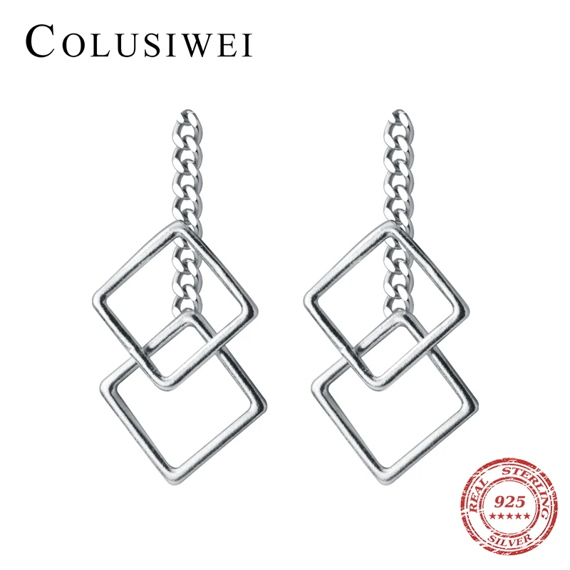 

Colusiwei Square Drop Earrings for Women 925 Sterling Silver Gold Color Geometric Dangle Earring Silver Korean Jewelry Gifts