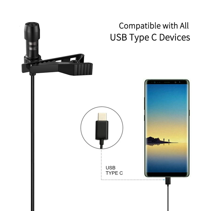 ABHU-компактный микрофон с зажимом типа C петличный для записи телефонов Huawei Xiaomi