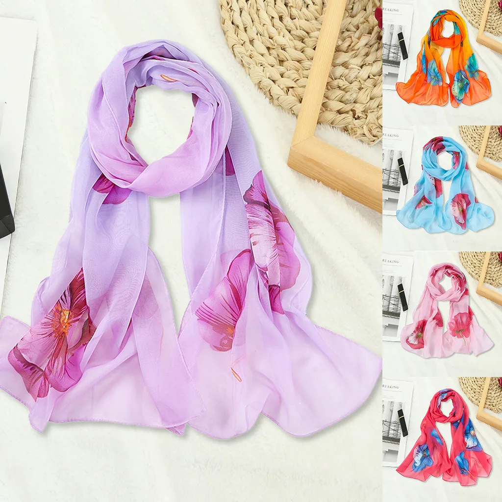 Шифоновый Длинный мягкий шарф-шаль с принтом для женщин женский длинный Пляжный