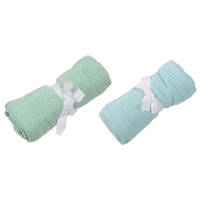 

2x 100% Cotton Baby Infant Cellular Soft Blanket Pram Cot Bed Mosses Basket Crib Color:Fruit Green & Light Green