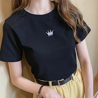 2022 summer new style embroidered loose student womens top short sleeve t shirt crown logo y2k cool girl harajiku
