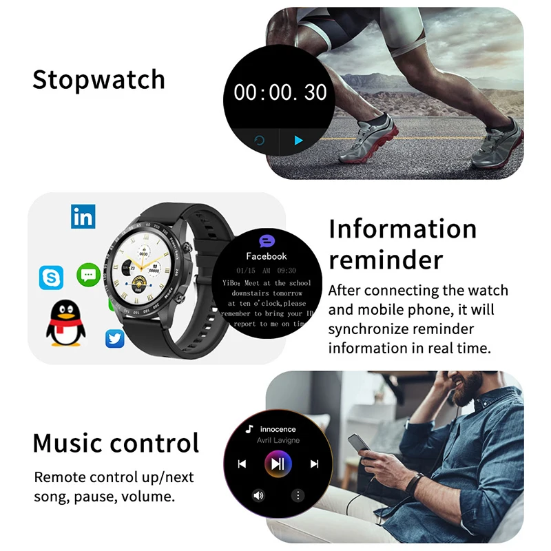 Music Smart Watch Heart Rate Blood Pressure Body Temperature Sports Fitness Luxury Watches Bluetooth Call Smartwatch iOS Android |