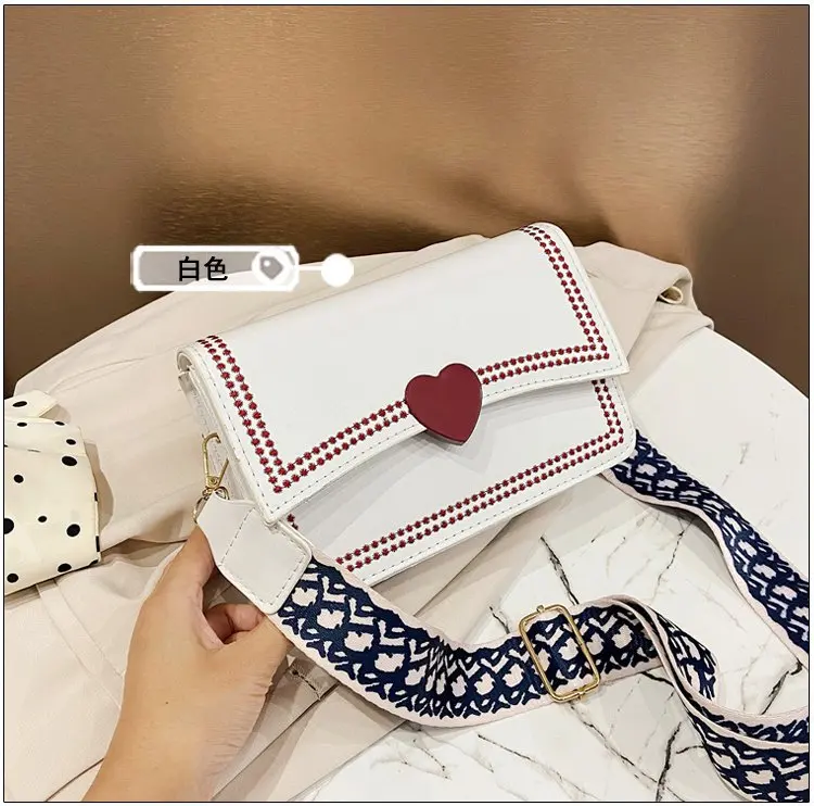 

Women's Shoulder Bag Red Heart Lock Printing Belts Leather Square Crossbody Handbags Wholesale 2021 New Fashion Lady Bags