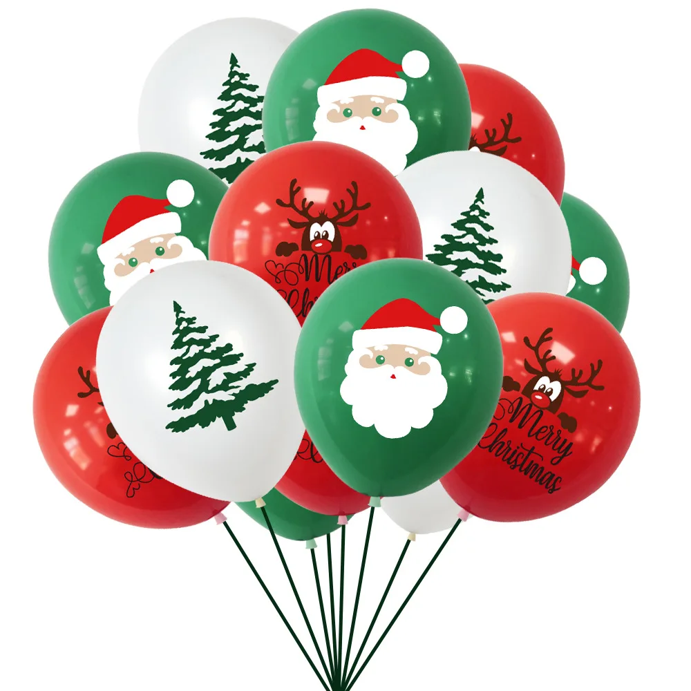 

Рождественский фон с Санта-Клаусом, Рождественская елка, лось, набор воздушных шаров, украшение для рождественской вечеринки