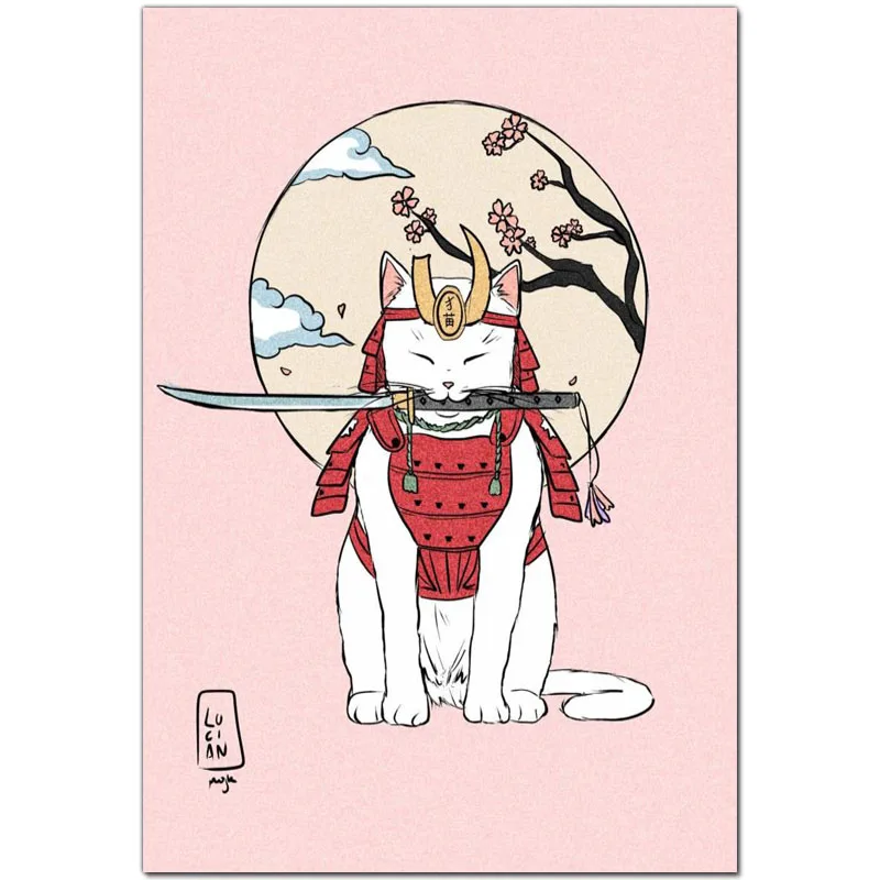 Настенная Картина на холсте японские постеры и принты самурайского кота