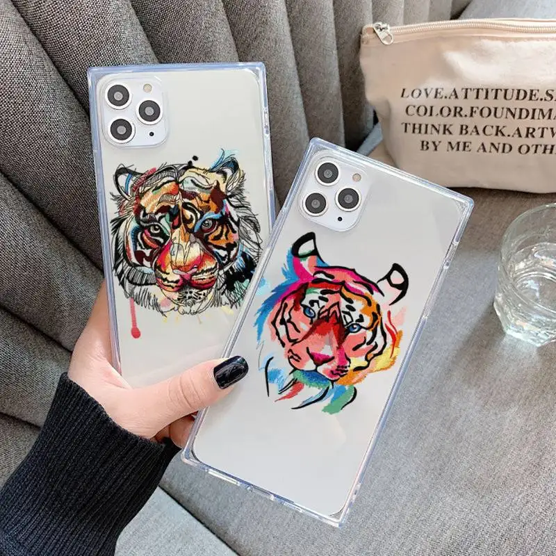 

Predator Tiger Leopard Phone Case Transparent for iPhone 7 8 11 12 s mini pro X XS XR MAX Plus cover Clear mobile bag