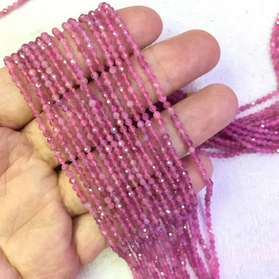 

Natural Pink Tourmaline Micro Faceted Beads 2mm 3mm 4mm Faceted Gem Spacer Beads,Small Tiny Beads for jewelry,1string of 15.5"