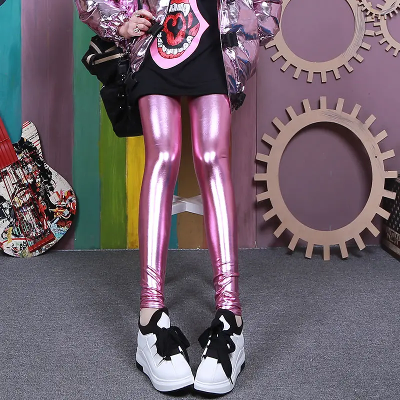 Shine leather leggings women's PU Leggings Skinny Stretch Leather Pencil Pant  Female Tight Trouser
