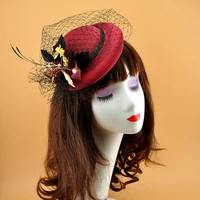 elegant wine red fascinator hat cocktail wedding party church headpiece headwear hair accessories fascinators
