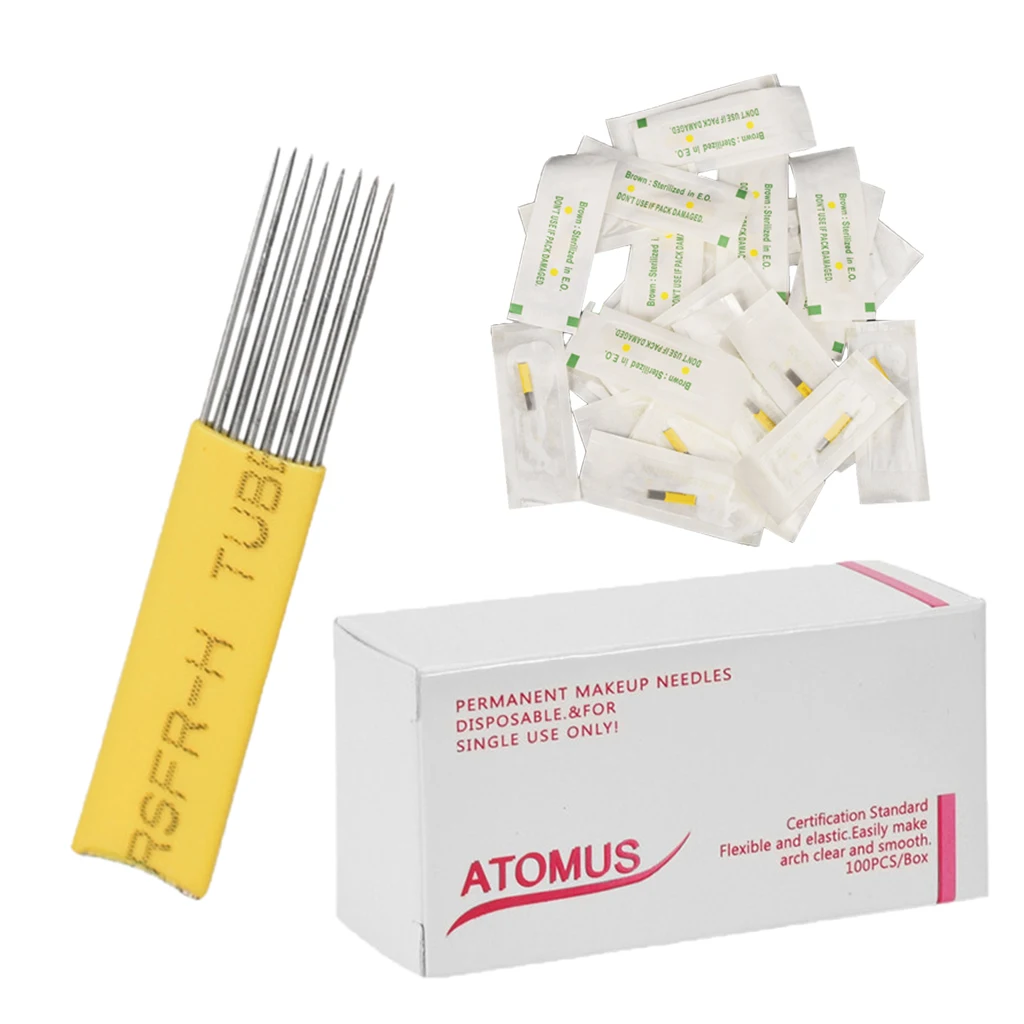 

100 Pieces Tattoo Microblading Needles Eyebrow Permanent Makeup Supplies
