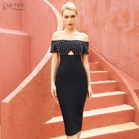adyce 2021 new summer women off shoulder short sleeve bandage dress sexy hollow out beading celebrity club runway party dresses