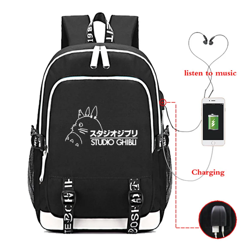 Тоторо из парусины школьная сумка зарядка через USB рюкзак музыка плечо дорожная