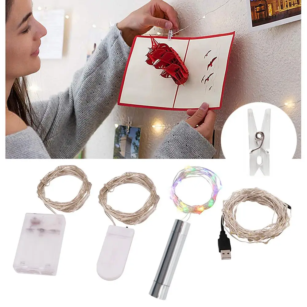 Светодиодная гирлянсветильник с s образным креплением для фотографий 1 м 2 3 4 5 10