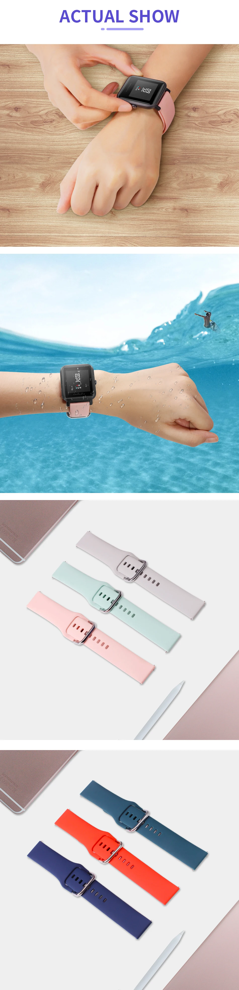BOORUI Amazfit ремешок мягкий силиконовый ремешок для часов Замена для Xiaomi Huami Amazfit ремешок Bip с металлической пряжкой ремешок для часов 20 мм