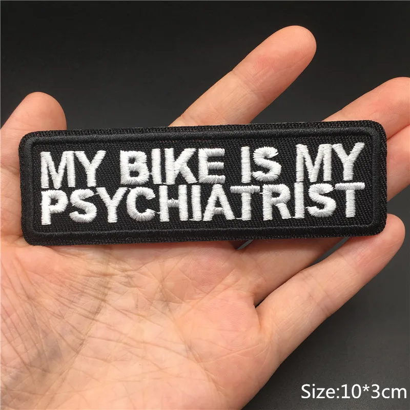 My BIKE...Size: 10x3cm DIY Embroideed Patch Stripe for Clothes On Sticker Black White Written Letter Iron On Badge Appliques images - 6