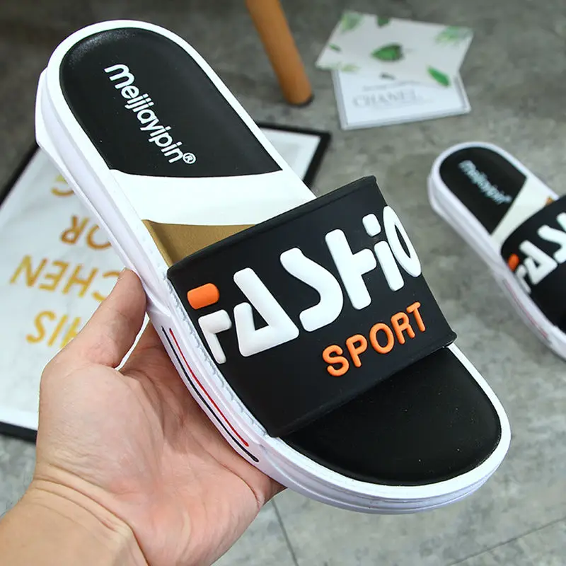 

WEH Men Slippers Summer Outdoor Cool Slides Male Couple Beach Sandals Fashion House Shoes Non-slip Floor Flip Flop for men