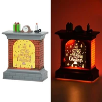 wooden christmas ornaments mini fireplace led light xmas for home decoration table desk display doll house decor party supplies