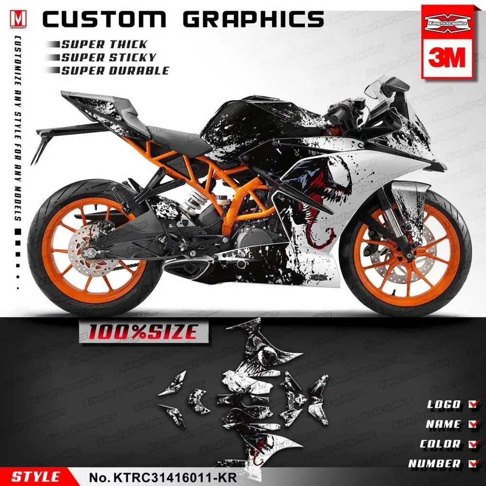 KUNGFU графика наклейки для мотоциклов комплект клейкие черные для KTM RC 125 200 RC125 RC200 Venom стиль - Цвет: KTRC31416011-KR