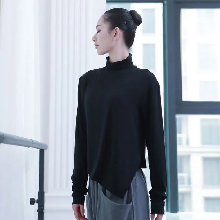 

Modern Dance Practice Clothes Women's Tops Irregular Dance Clothes Turtleneck Modal Body Training Teacher's Class Clothes