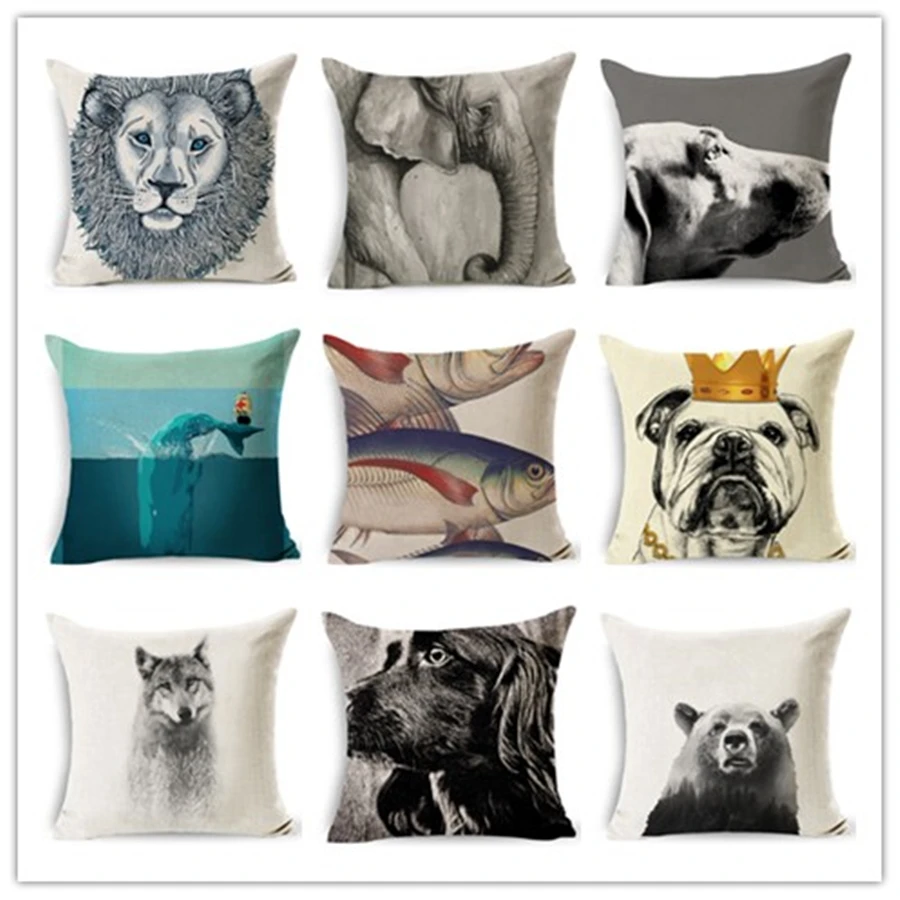 

home decorative cushion fine cotton linen throw pillow Elephant printed comfortable seat back cushions pillowcase