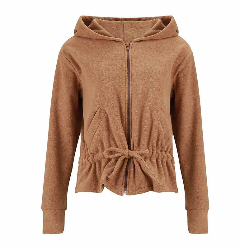 Женская одежда осенняя зимняя коричневая верхняя на молнии с карманами и