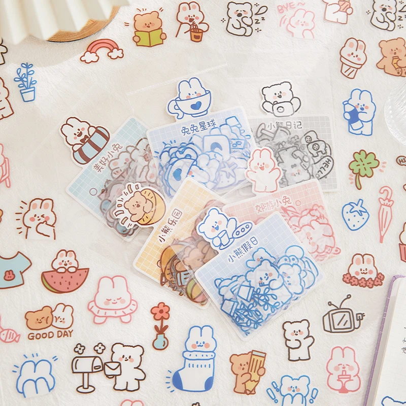 

40pcs/bag 6 Designs Cute Rabbit Bear Stickers DIY Materials Diary Hand Account Phone Case Laptop Planner Scrapbooking Craft