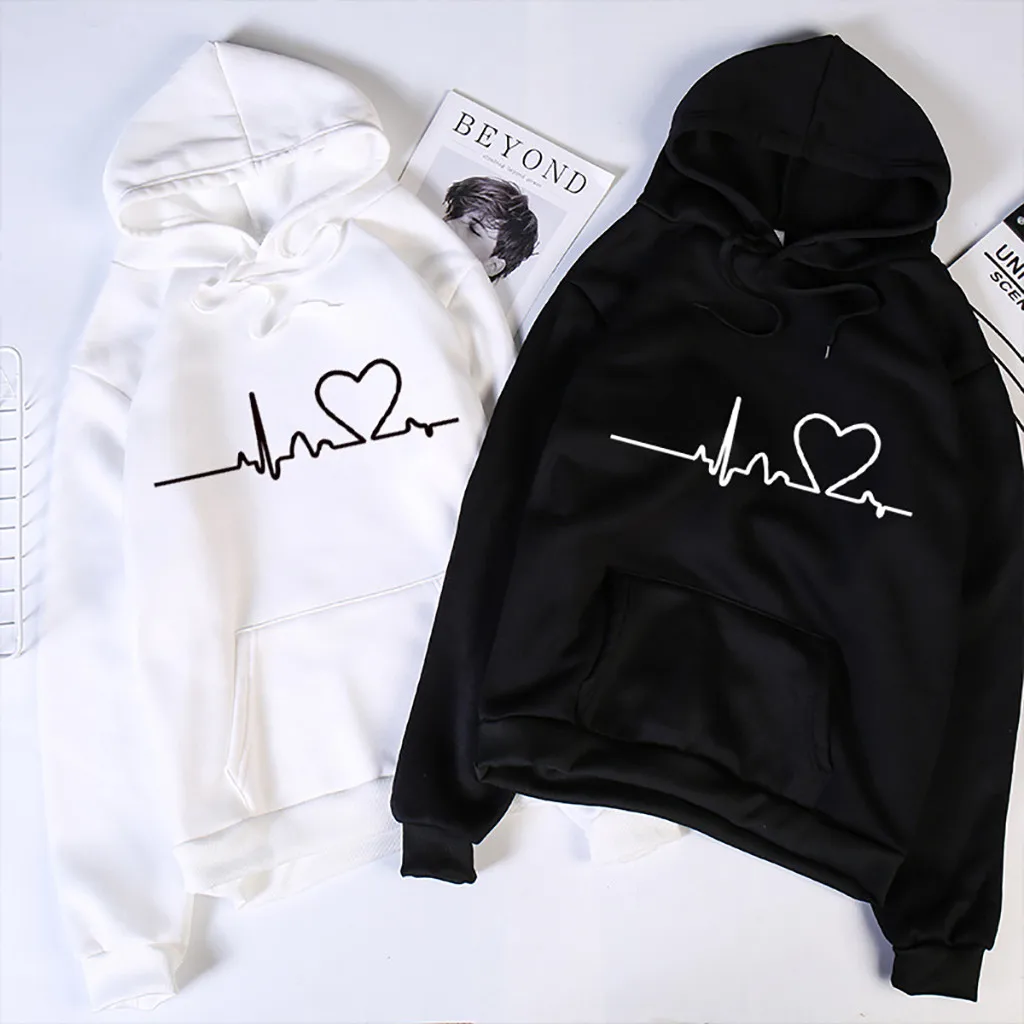 

Autumn Winter Fleece Love Printed Letter Harajuku Print Pullover Thick Loose Women Hoodies Sweatshirt Female O-neck Casual Coat