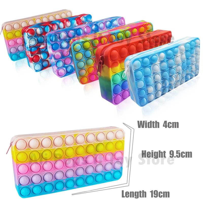 Silicone Fidget Toys Bag Simple Dimple Pops Sensory Push Its Bubble Pencil Case Storage Box Cute Handbag for Children Girls | Игрушки и