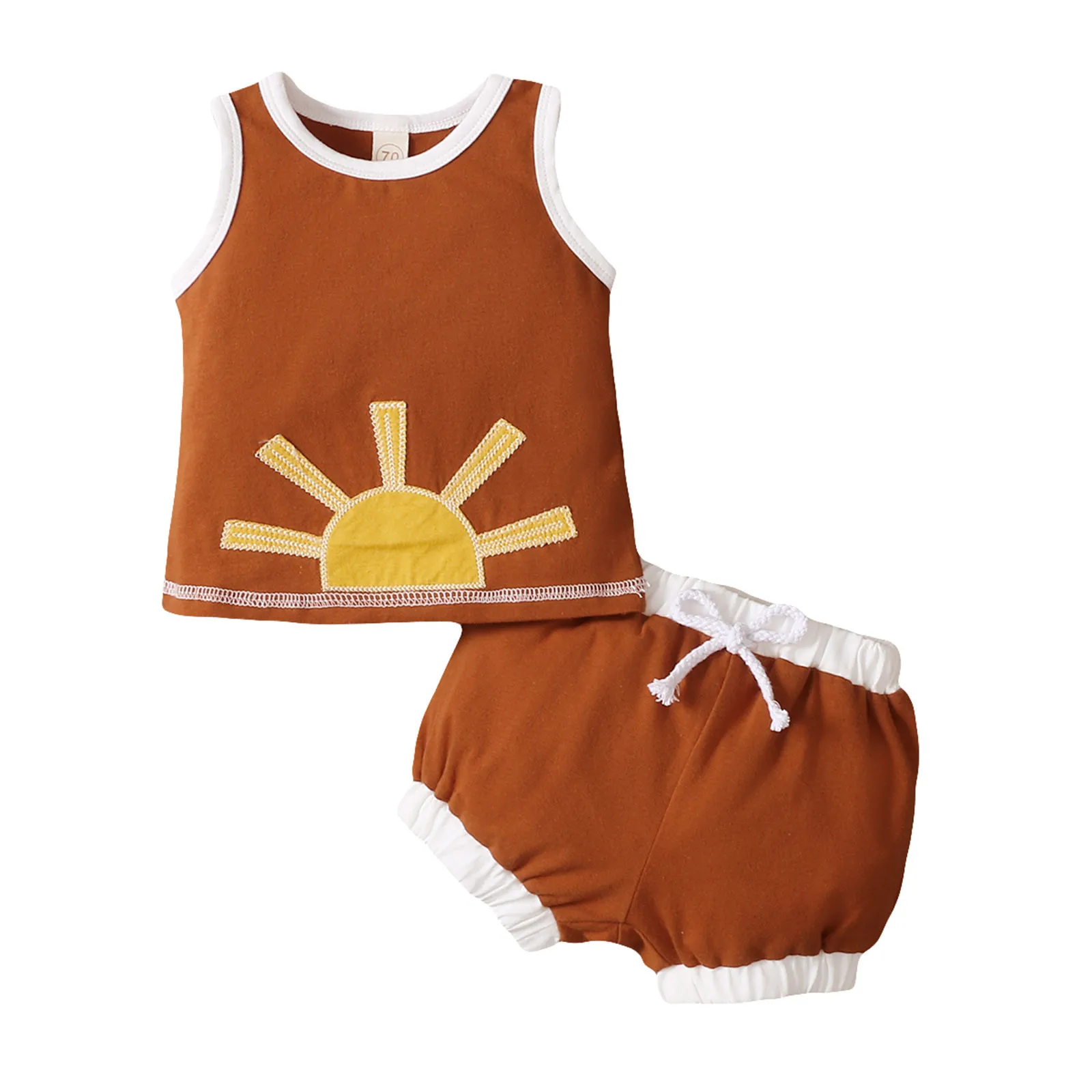 

Newborn Baby Girl Clothes Set Summer Infant Outfits Sleeveless Cartoon Sun Printed Vest Tops+shorts Outfits Toddler Clothing