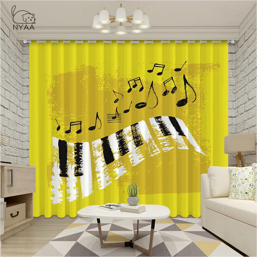 Затемняющие шторы NYAA 3d с белой клавиатурой пианино музыкальные ноты узор