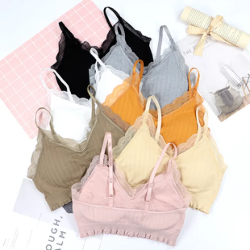 

Sexy Lace Bras Seamless Adjustable Push Up Brassiere Underwear Women Solid Color Hollow Out Breathable Triangle Bra Lingerie