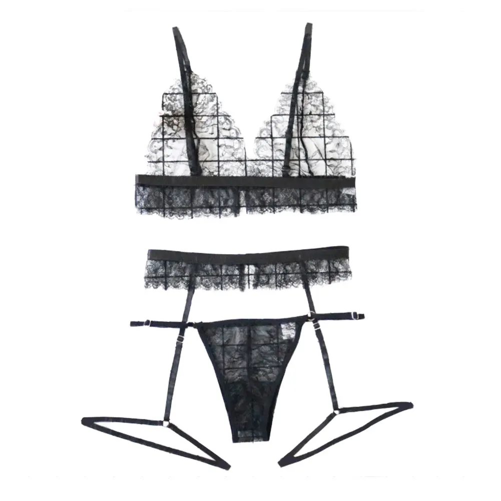 

Women Sexy Lace Lingerie Babydoll See-through Wireless Bra Set G-String Underwear Nightwear Bra AND Brief Sets