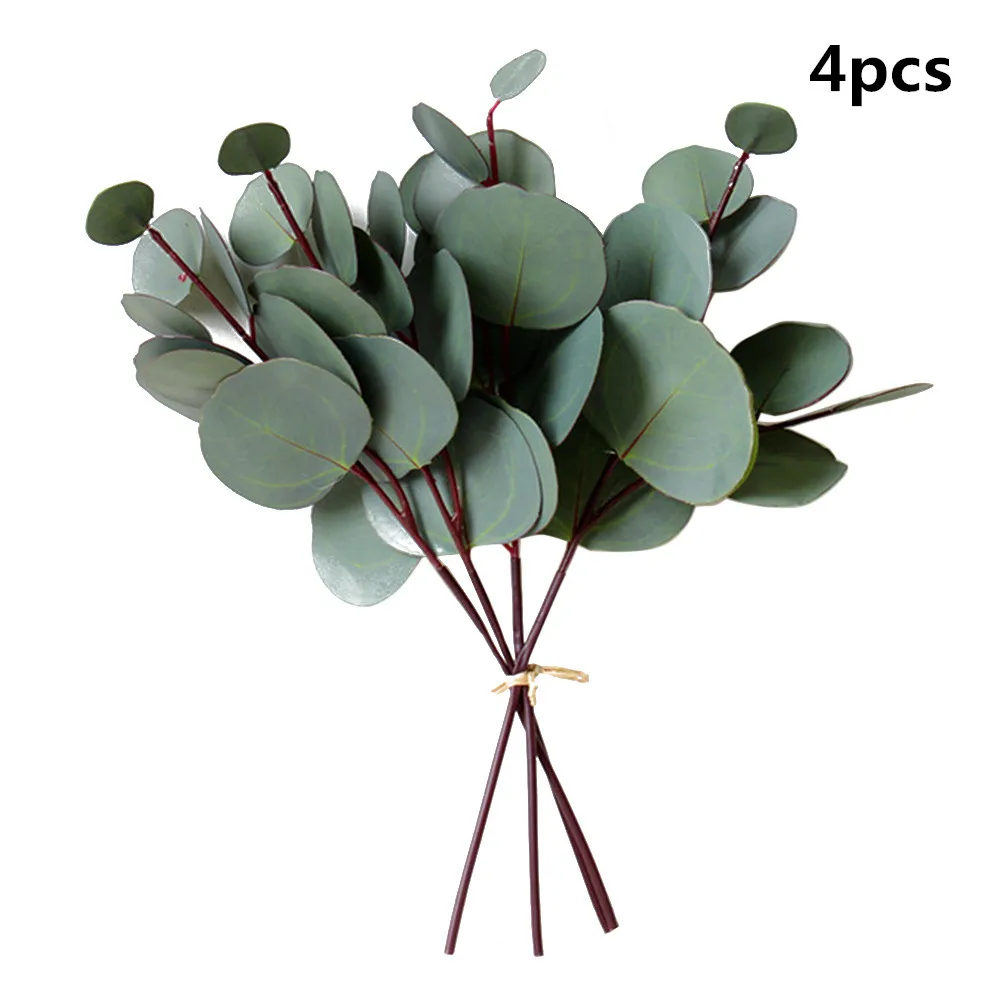 4pcs 4 шт. искусственный эвкалипт лист ПВХ Цветочный стволовых искусственной зелени эвкалипта лист для Свадебная вечеринка коробки и шкатулки декоративные ручной работы Поддельные растения - Цвет: 4pcs
