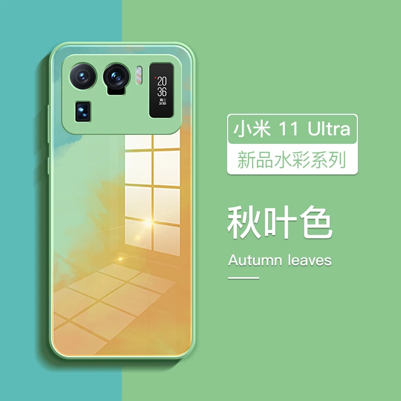 

mi11 Watercolor pattern Silicone soft border Tempered glass back phone case For xiaomi 11 pro ultra cover
