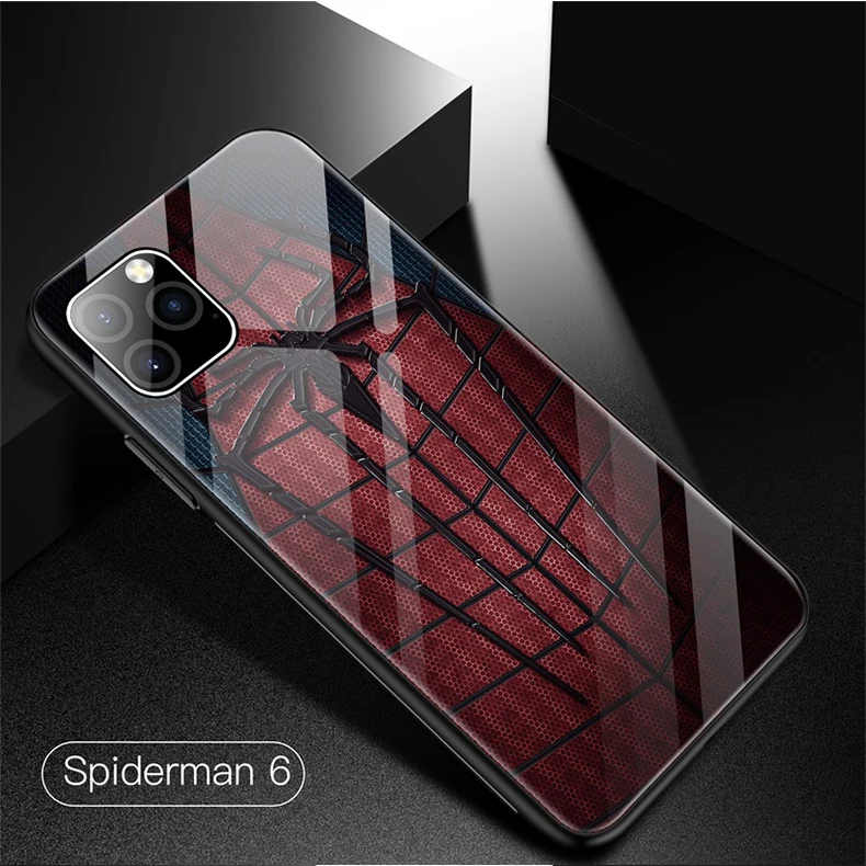 Чехол из закаленного стекла для телефона Marvel с человеком-пауком для iPhone 11 Pro Max XSmax XR XS X 8 7 6s 6 Plus, роскошный защитный чехол