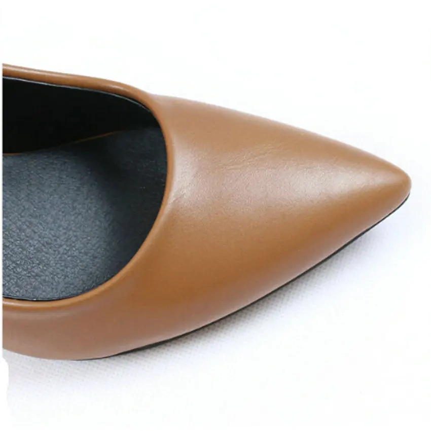 

QUTAA Women Pumps Ladies Shoes Square High Heel PU leather Slip On Elegant Pointed Toe Brown Woman Wedding Shoes Size 34-43