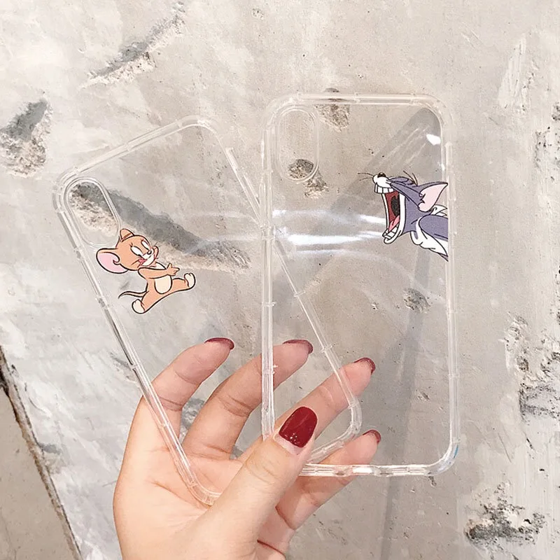 A pple 11S XR XS Max 6 6S Plus мягкий TPU прозрачный силиконовый чехол с котом и мышкой i Phone 7S 8S