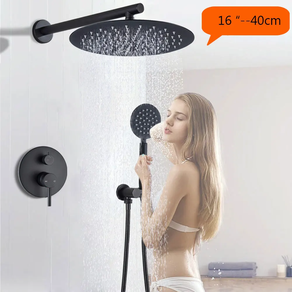 16 inch Wall Mounted Черный потолочный смеситель для душа набор в стене Скрытая Душевая система смеситель для душа и ванной кран из нержавеющей стали - Цвет: 16 inch Wall Mounted