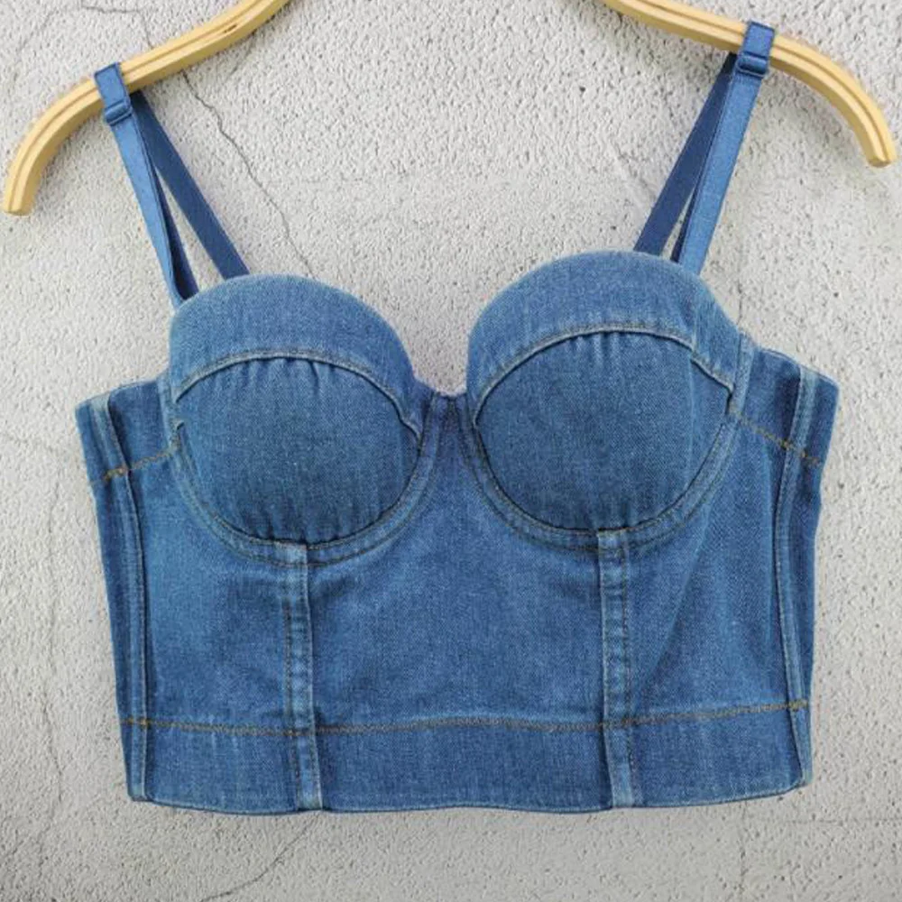 

Fashion Denim Push Up Bralet Bra for Women Lingerie Sexy Corset Night Club Party Cropped Top Plus Size Women's Bustier Bra Tops