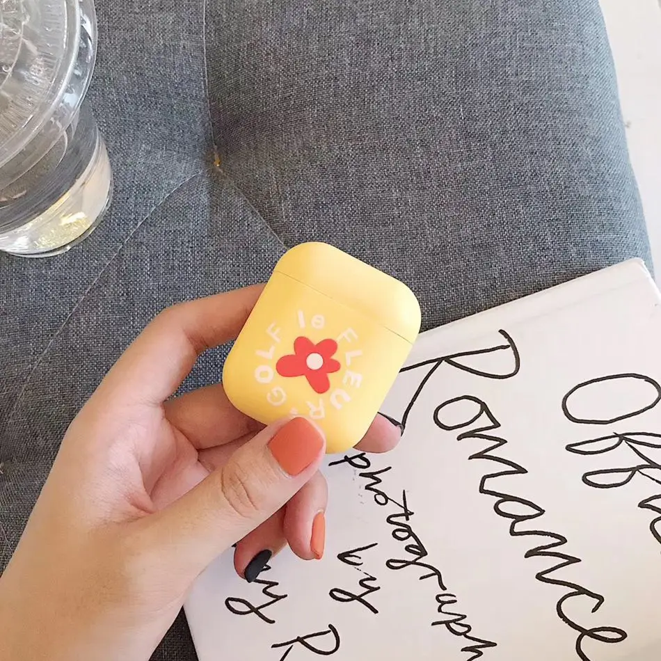 Yellow Flower Для AirPods случае 3D мультяшный наушник чехол для Apple Airpods 2 забавные интимные аксессуары защитную крышку с палец кольцо ремень - Цвет: Yellow Flower