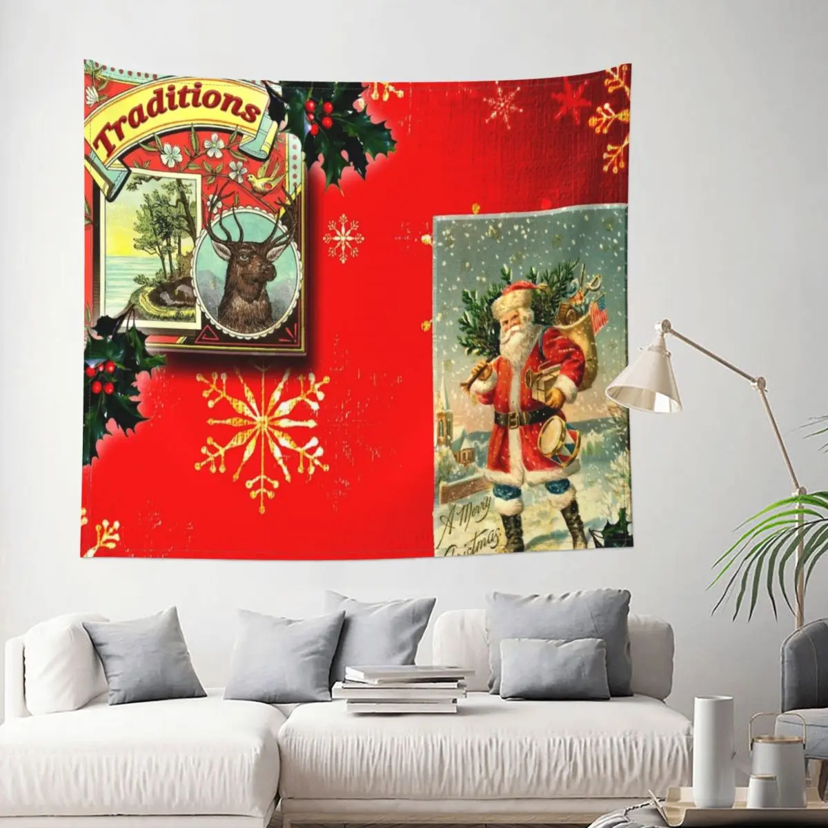 

Tapestry Christmas Greeting Card Santa Traditions Holly Noel Decor Wall Room Home Decoration Hanging Bedroom Kawaii Aesthetic