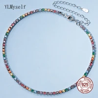real silver rainbow choker 2710 cm tennis chain setting full 2 5 mm multiple color zircon sweet necklace fine jewelry for girl