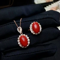 meibapj natural red coral f jewelry set 925 pure silver ring pendant necklace 2 suits fine wedding jewelry for women