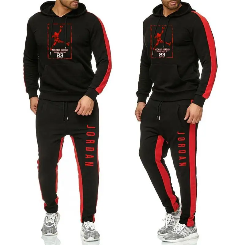 New Tracksuit men hoodie Set off white Sportswear Sets Fleece sweatshirt suit Jordan 23 stripes Sweatpants Malechandal hombre |