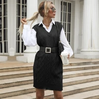 sweater vest dress women office lady casual loose v neck sleeveless spring autumn vest pullover vestido mujer